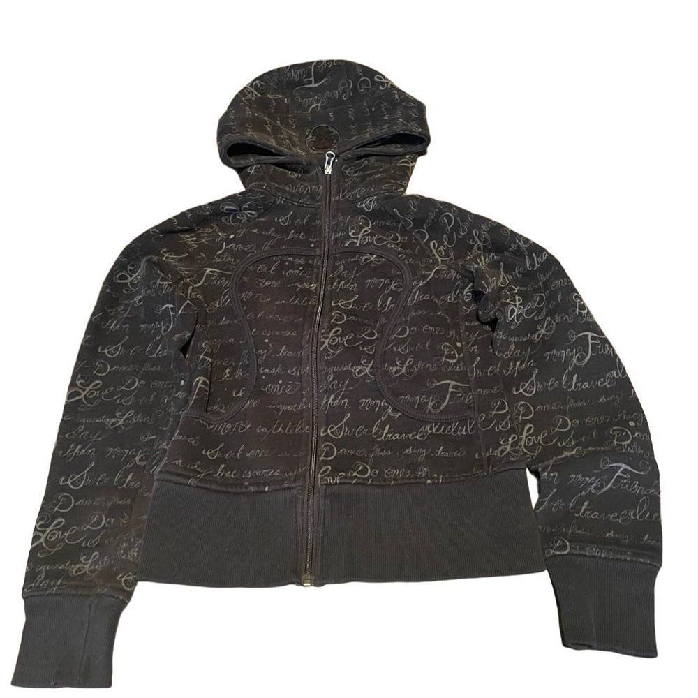 Lululemon Scuba Hoodie II Manifesto Script *Black/Tan* Size 2
